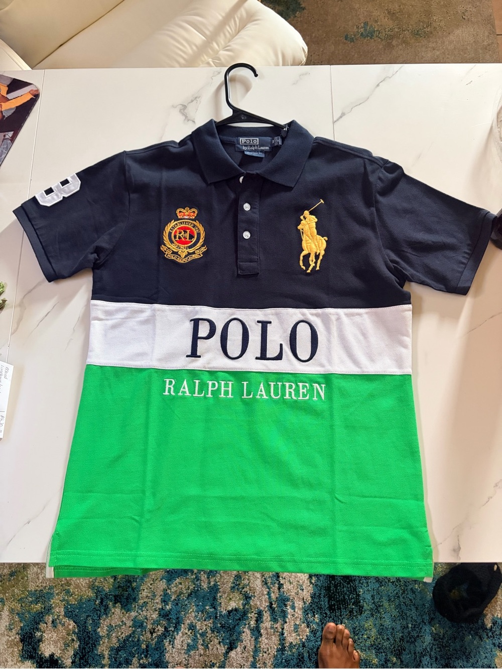 Polo Ralph Lauren Mens Green & Navy Colorblock Polo Shirt